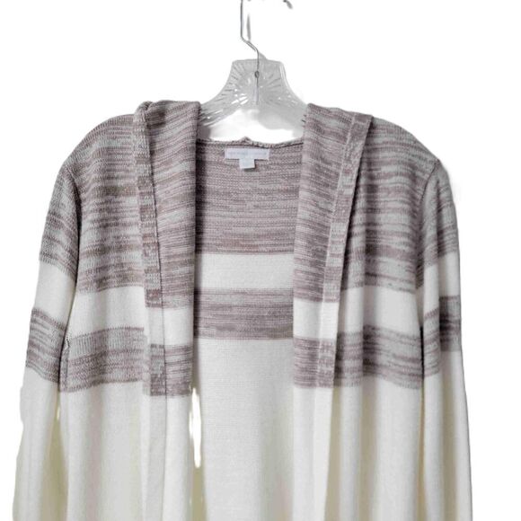 New York & Company Hooded Striped Open Front Cardigan Womens Size Medium - Picture 2 of 8